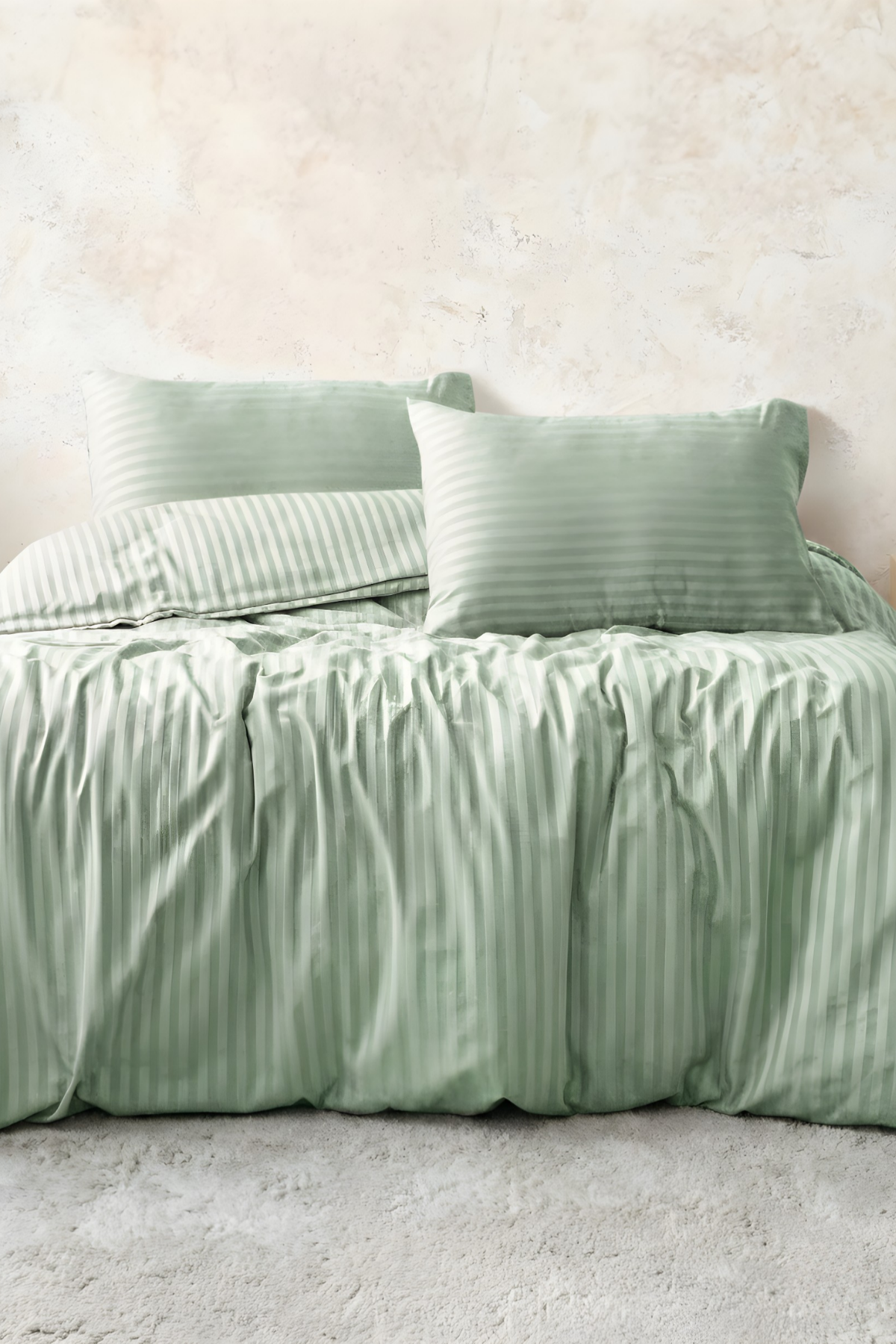 Çift Kişilik Pamuk - Saten 210 TC (83 Tel) Çizgili Nevresim Takımı Yeşil