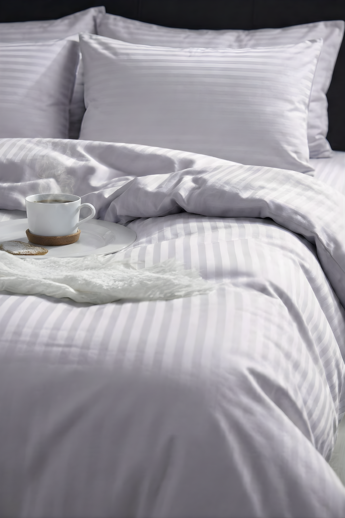 Çift Kişilik Pamuk - Saten 210 TC (83 Tel) Çizgili Nevresim Takımı Lila