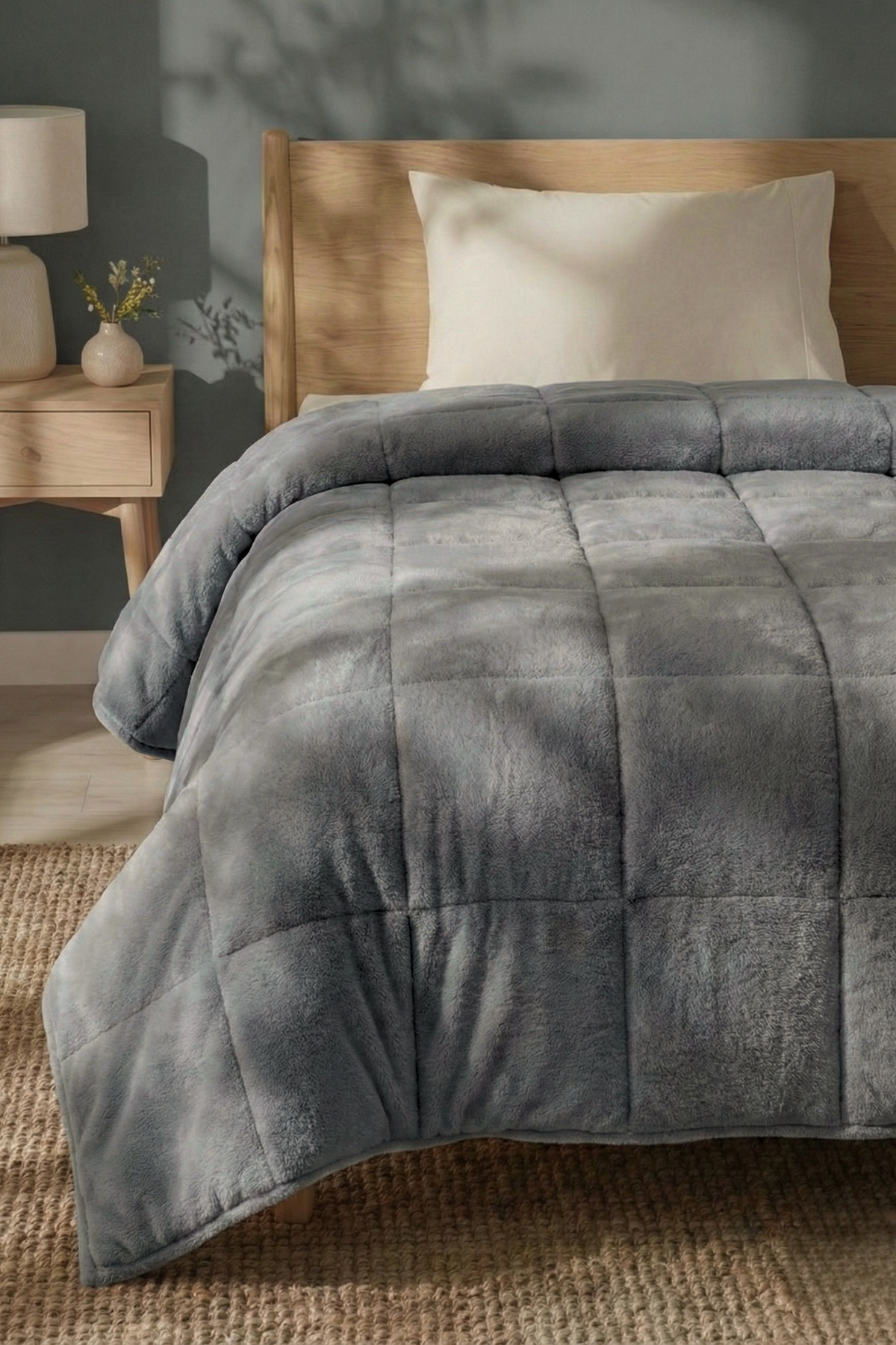 Wellsoft Tek Kişilik Yorgan - Çift Taraflı Gri 155x215 cm