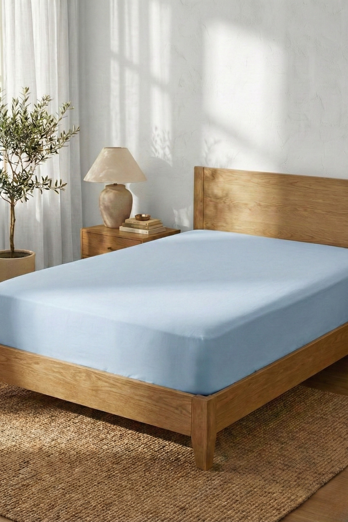 Pamuklu Lastikli Çarşaf Mavi