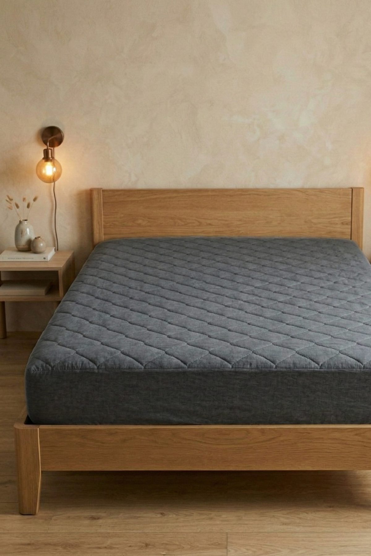 Kapitoneli Sıvı Geçirmez Fitted Alez Gri