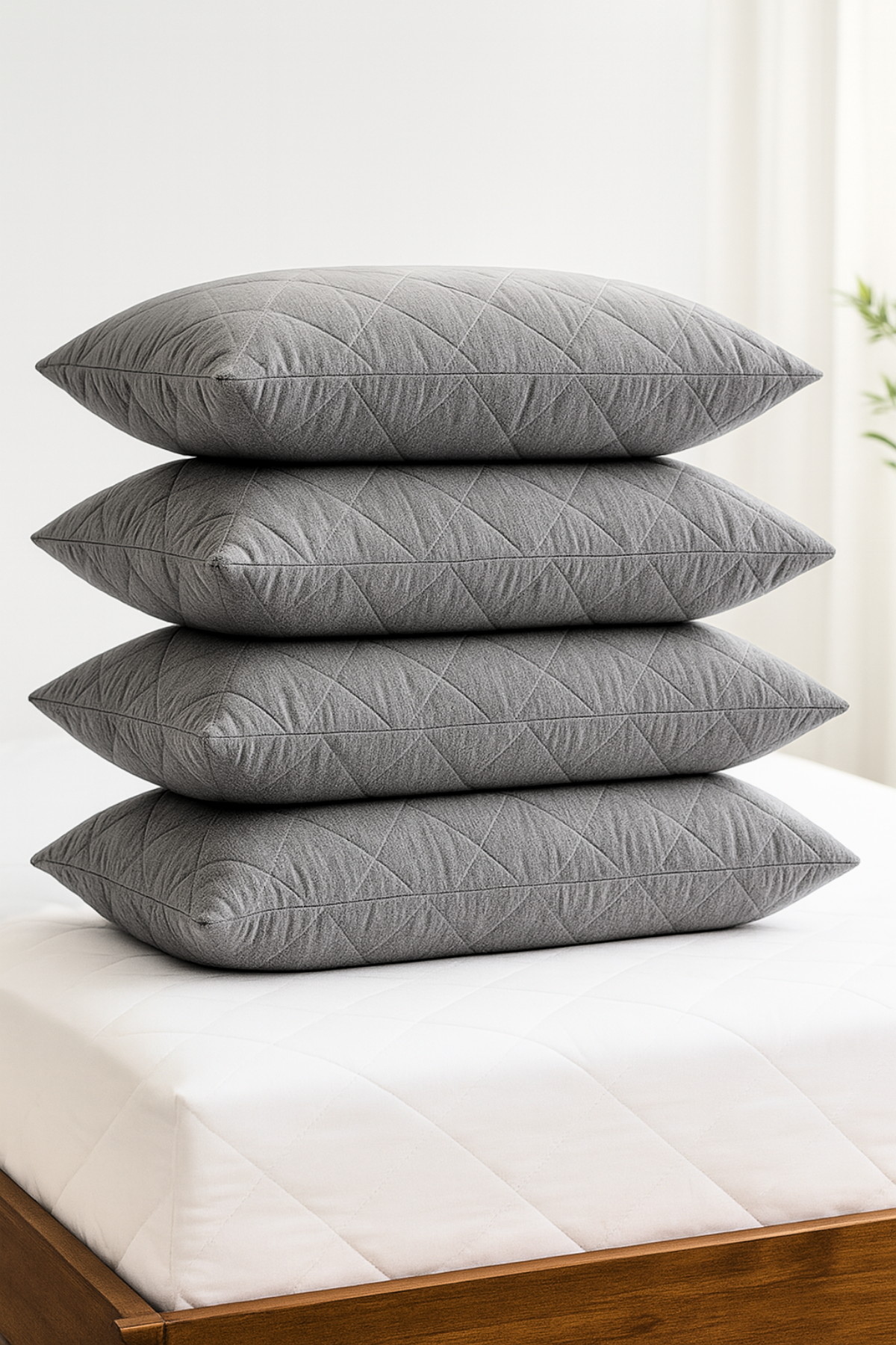 Yastık Alezi Seti Pamuklu 4’lü Kapitone Yastık Koruyucu Gri