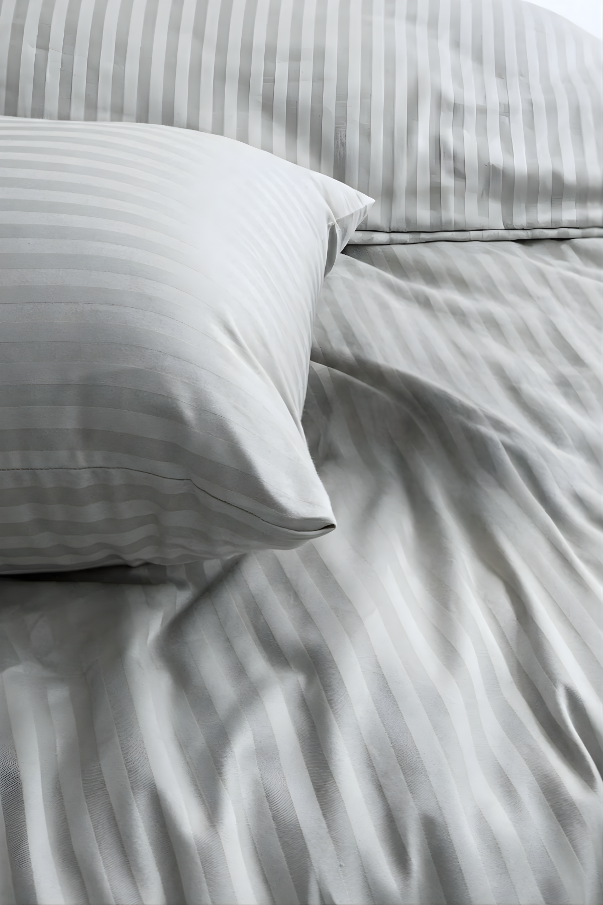 Çift Kişilik Pamuk - Saten 210 TC (83 Tel) Çizgili Nevresim Takımı Gri