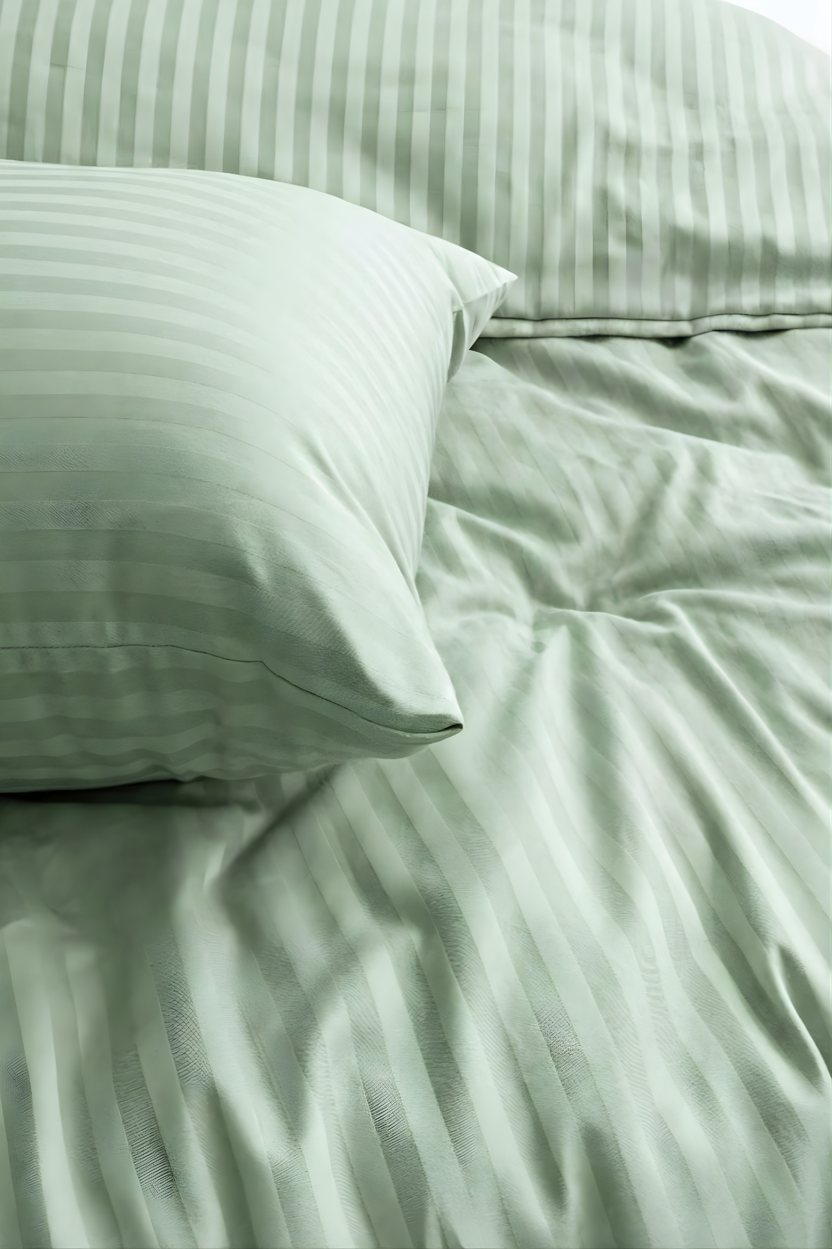 Çift Kişilik Pamuk - Saten 210 TC (83 Tel) Çizgili Nevresim Takımı Yeşil