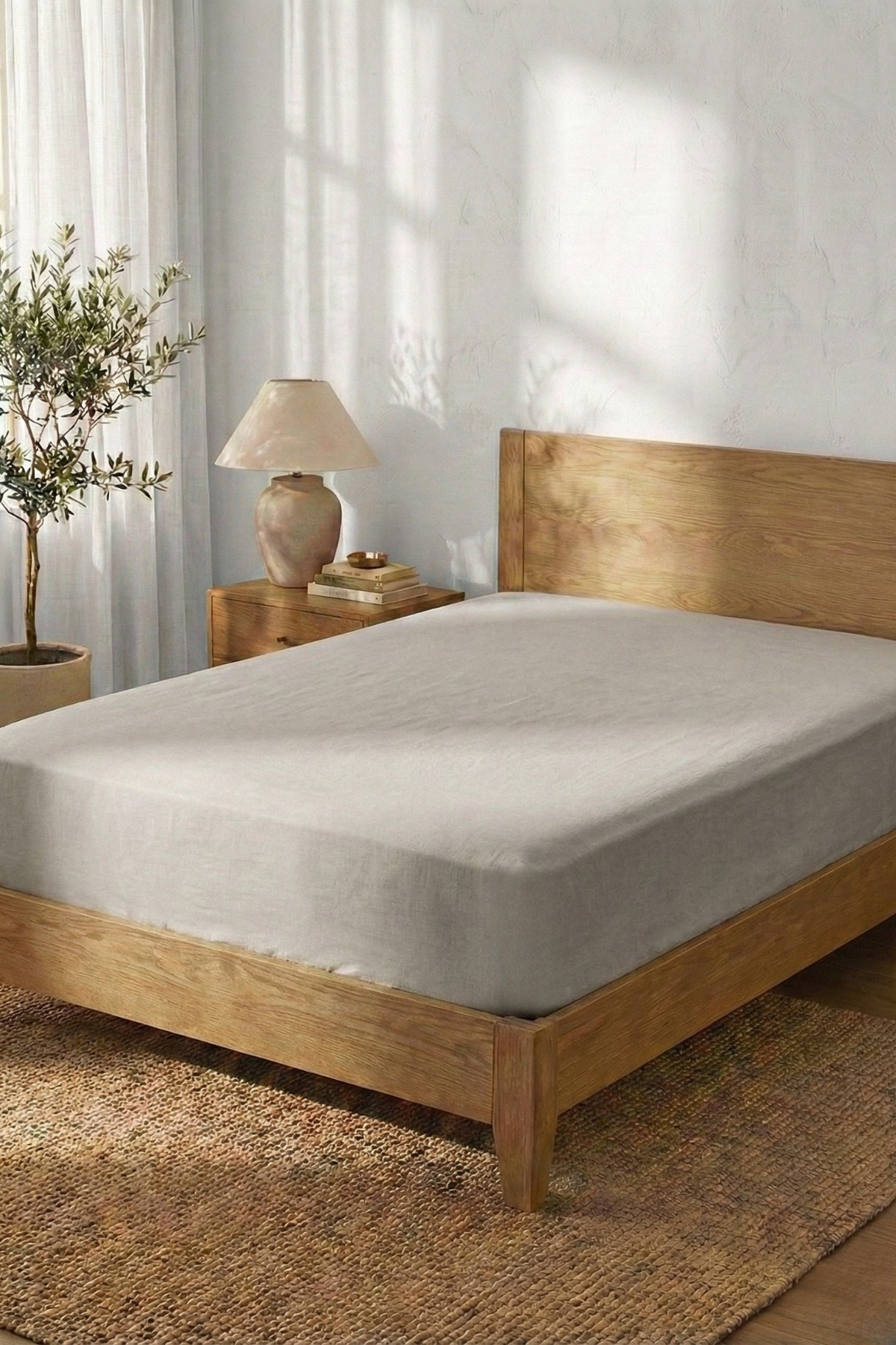 Pamuklu Lastikli Çarşaf Açık Gri