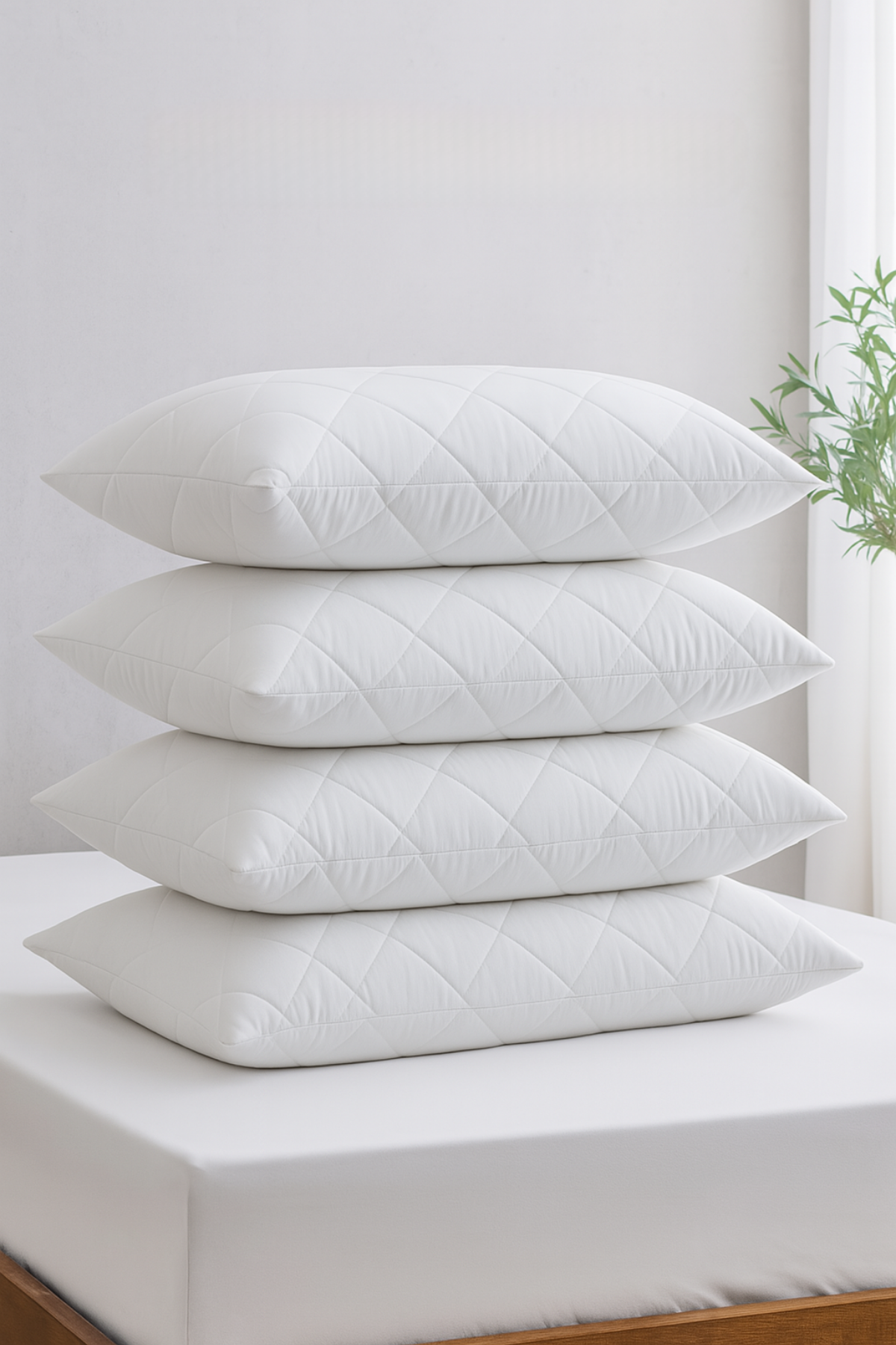 Yastık Alezi Seti Pamuklu 4’lü Kapitone Yastık Koruyucu Beyaz