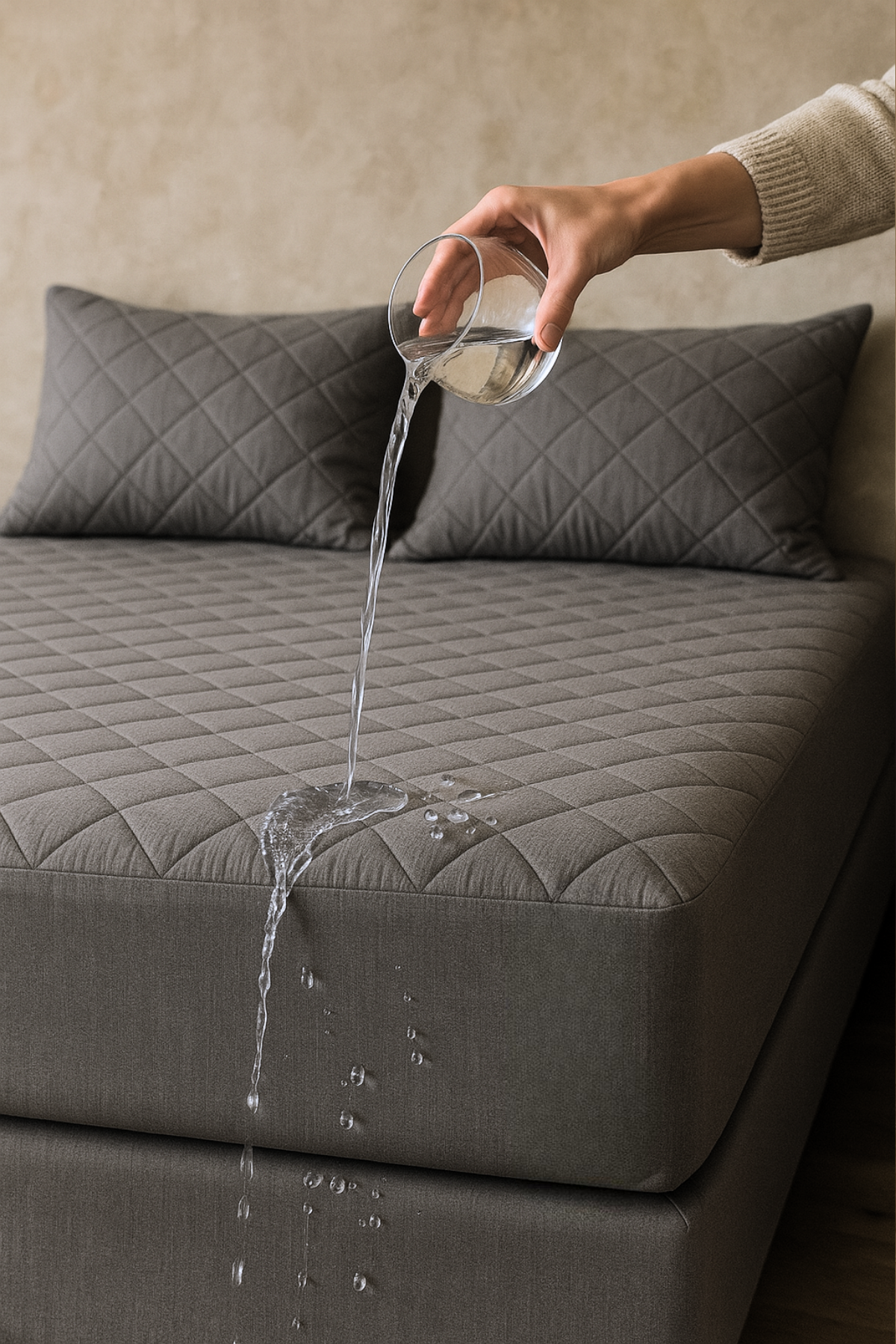 Kapitoneli Sıvı Geçirmez Fitted Alez Gri