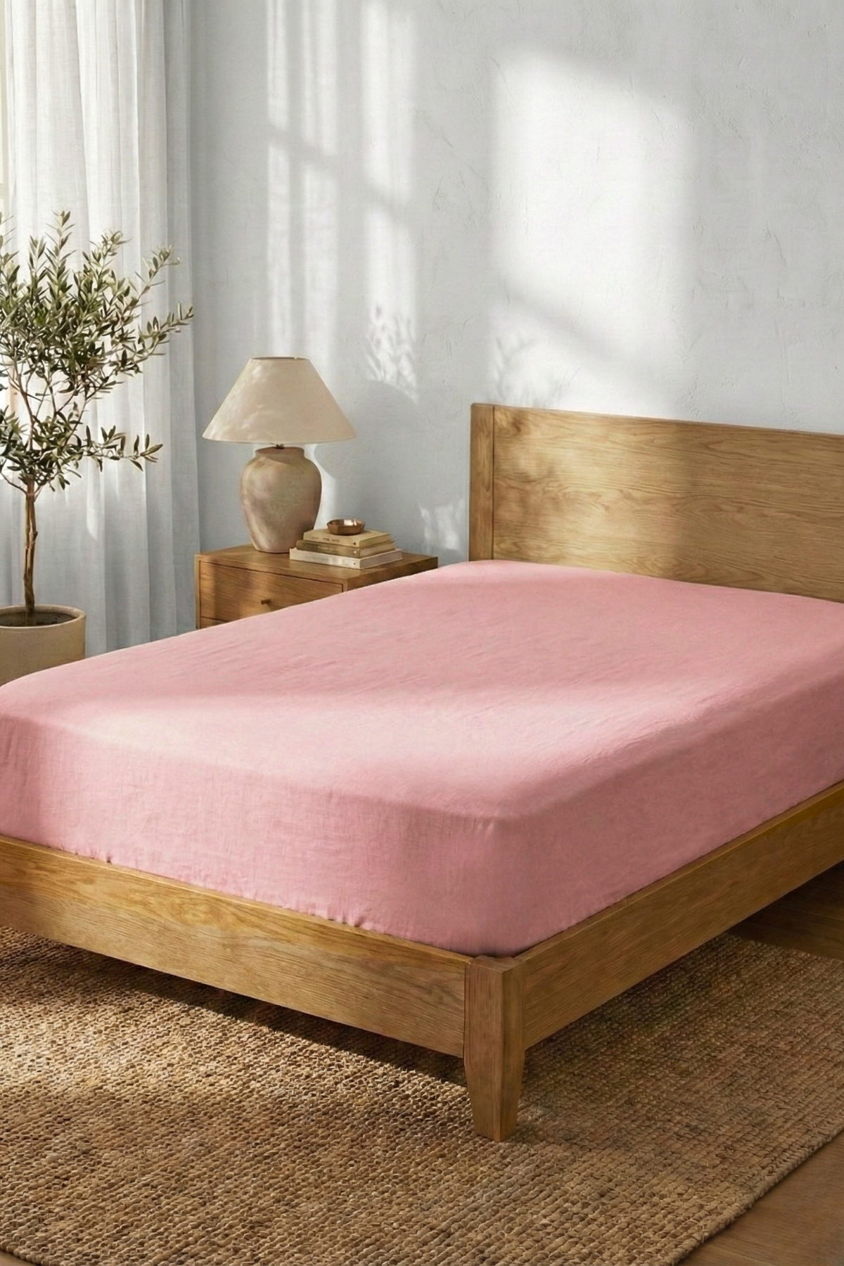 Pamuklu Lastikli Çarşaf Pembe