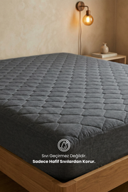 Kapitoneli Telalı Fitted Yatak Koruyucu Gri