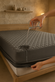 Kapitoneli Sıvı Geçirmez Fitted Alez Gri