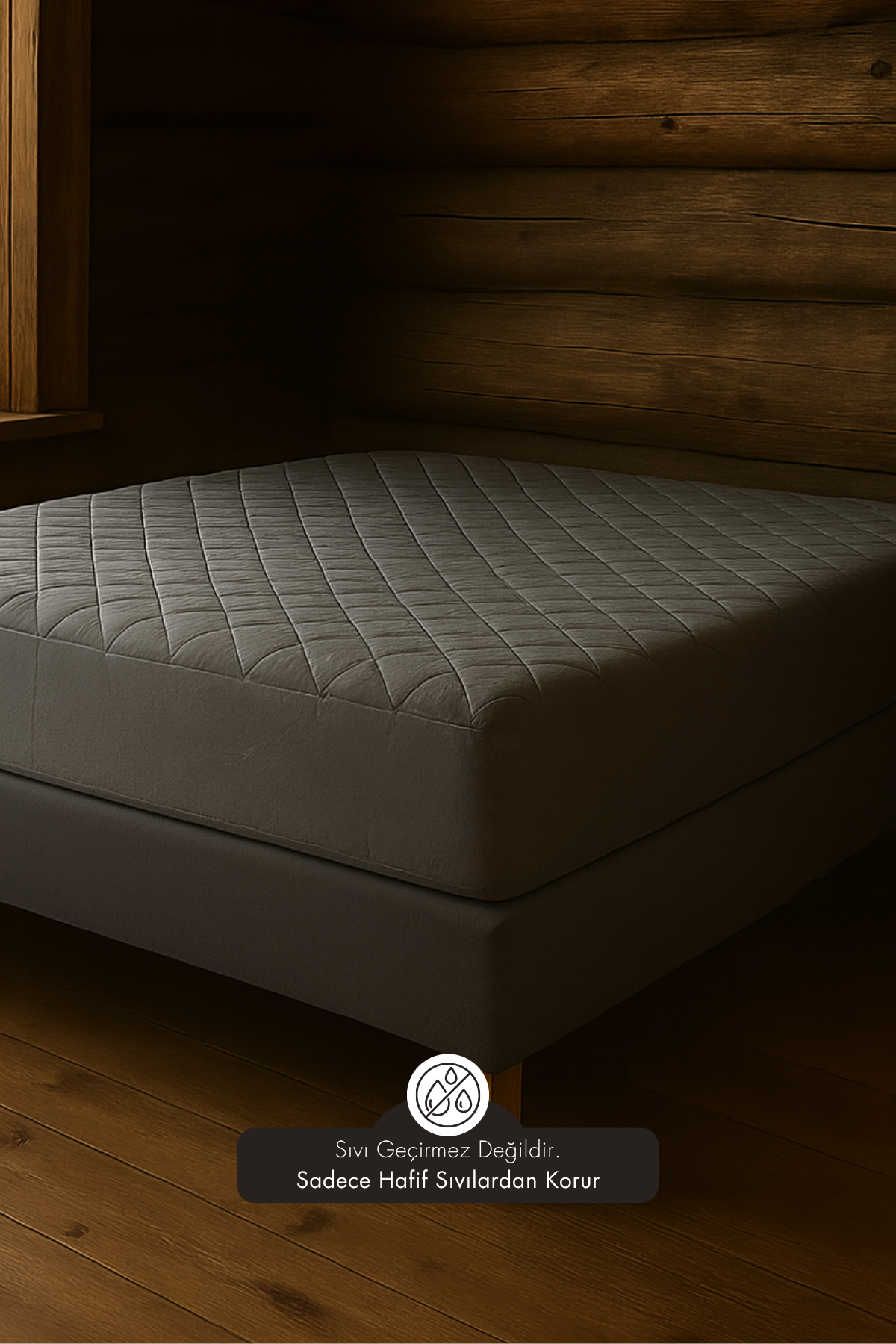 Kapitoneli Telalı Fitted Yatak Koruyucu Gri