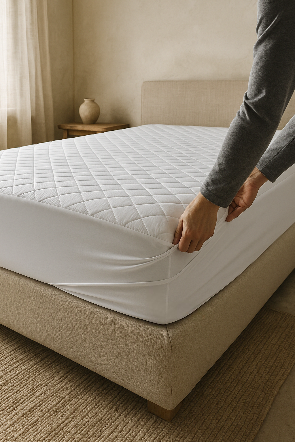 Kapitoneli Sıvı Geçirmez Fitted Alez Beyaz